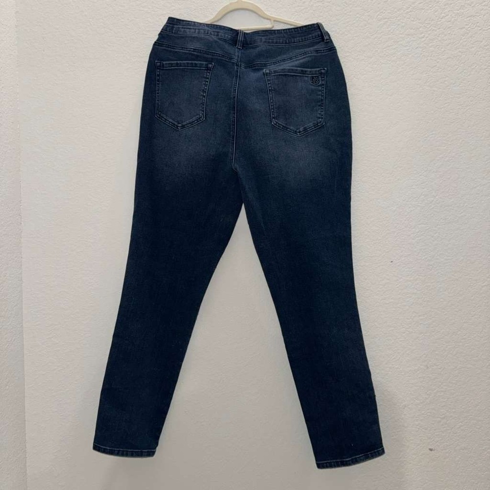 Diane Gilman Women's XLT Dark Wash Denim Jeans Pull On Ankle Snap Button Skinny - Picture 2 of 15